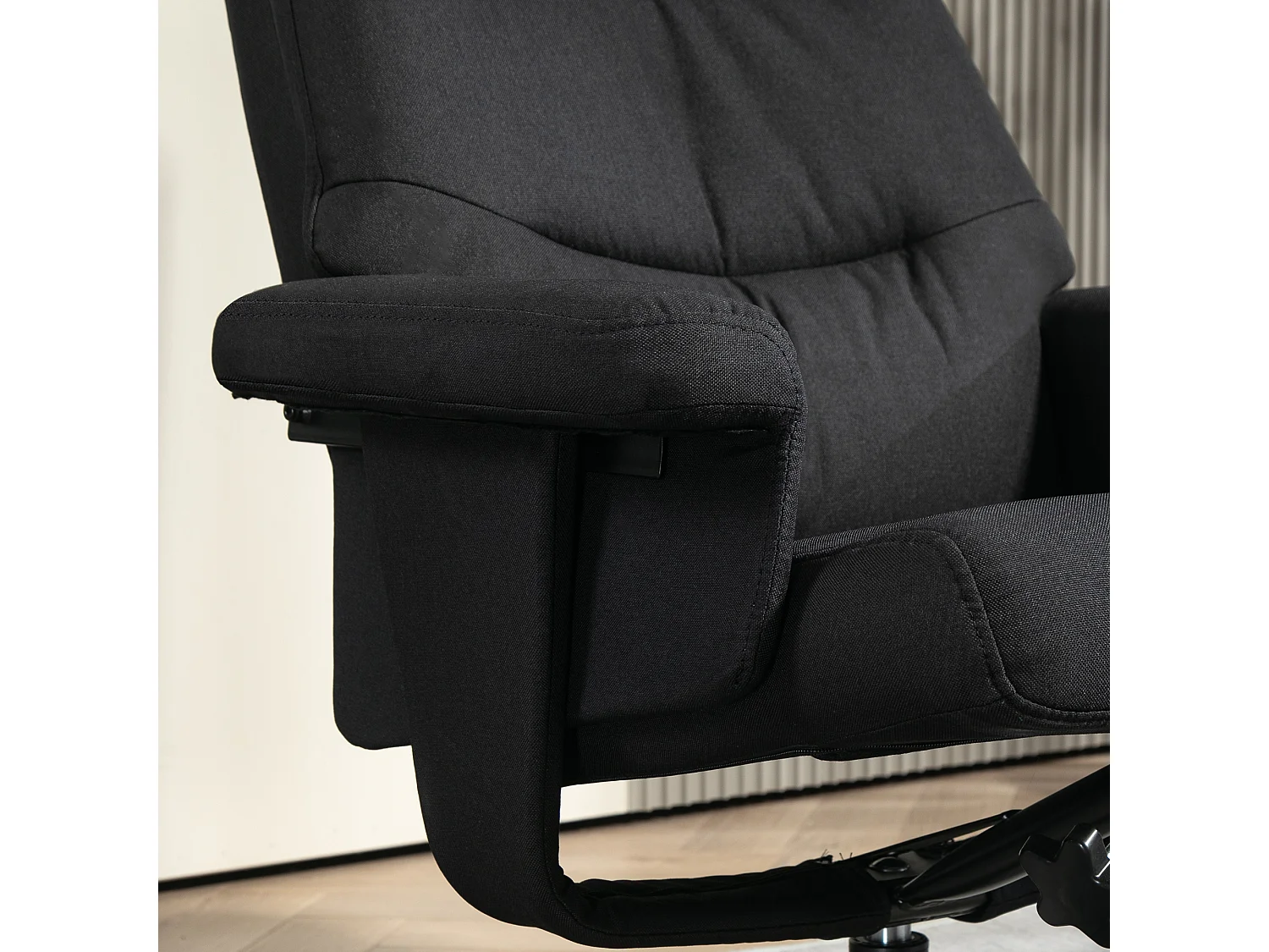 Fauteuil relax avec repose-pieds, inclinable 135°, tissu velours, noir (74x81x102cm)
