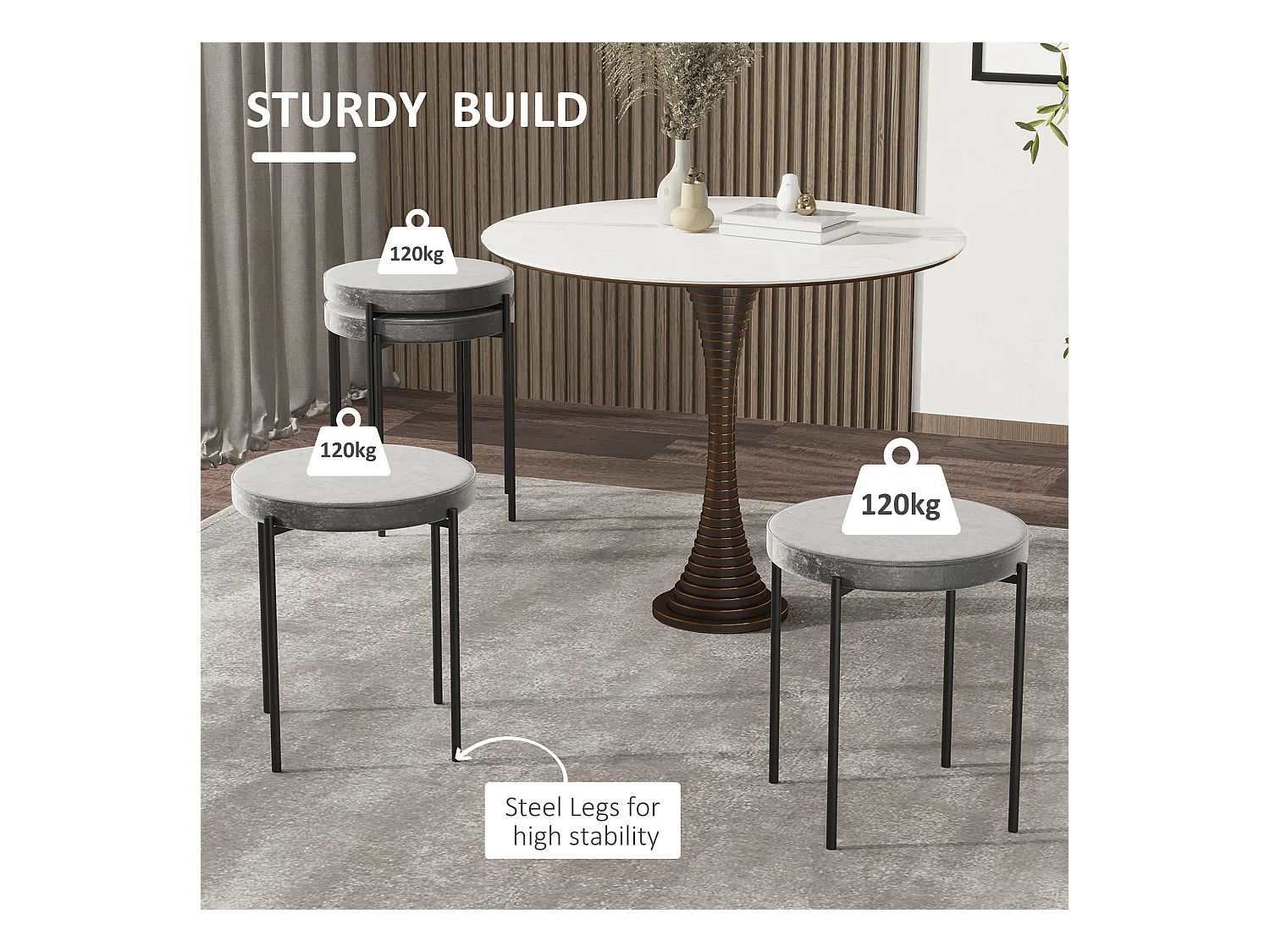 Set de 4 chaises de cuisine empilables, avec assise en velours, métal gris, idéal pour cuisine et salle à manger (41.5x41.5x46 cm)