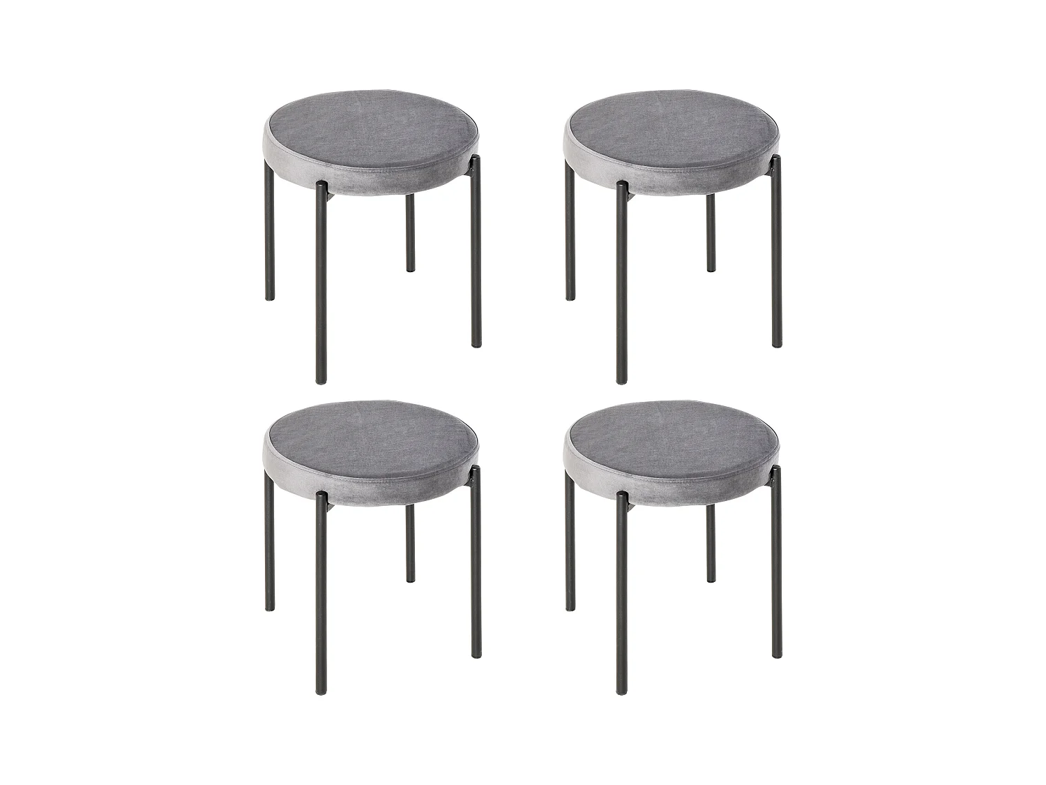 Set de 4 chaises de cuisine empilables, avec assise en velours, métal gris, idéal pour cuisine et salle à manger (41.5x41.5x46 cm)