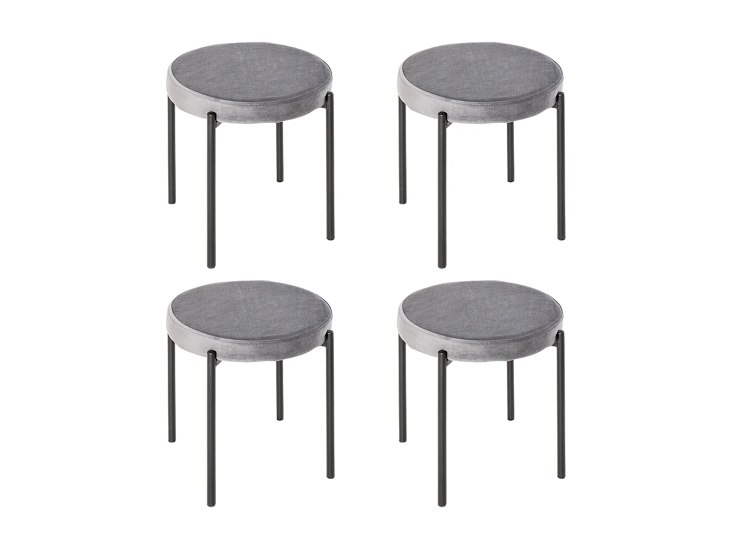 Set de 4 chaises de cuisine empilables, avec assise en velours, métal gris, idéal pour cuisine et salle à manger (41.5x41.5x46 cm)