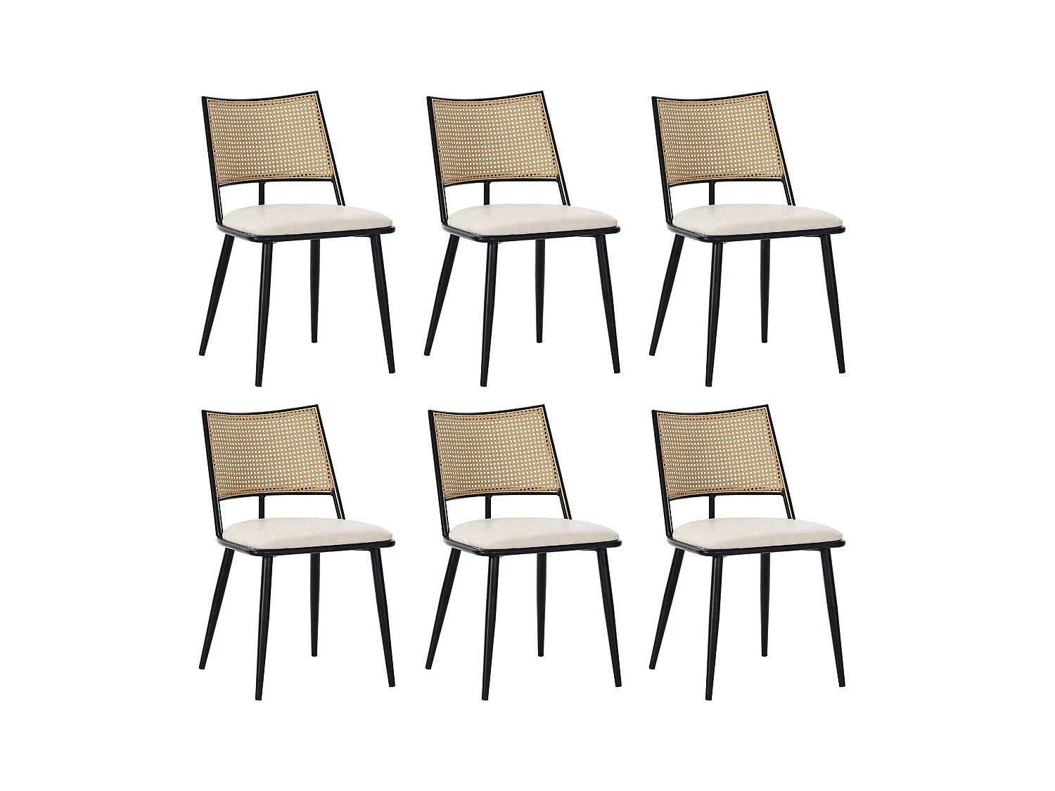 Chaise en rotin avec siège en PU, design moderne, noir (60x59x49 cm)