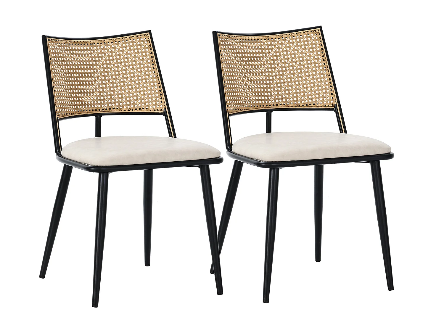 Sedia in rattan con seduta in PU, design moderno, nera (60x59x49 cm)