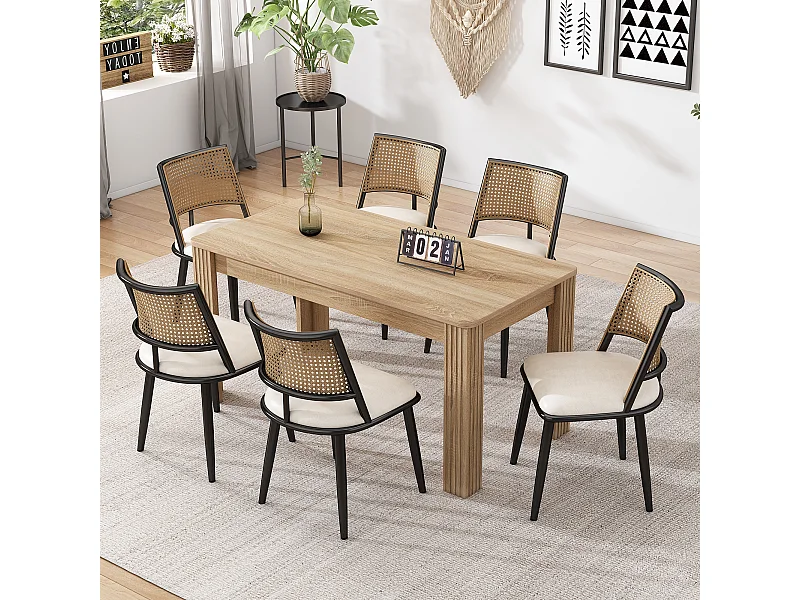 Sedia in rattan con seduta in PU, design moderno, nera (60x59x49 cm)