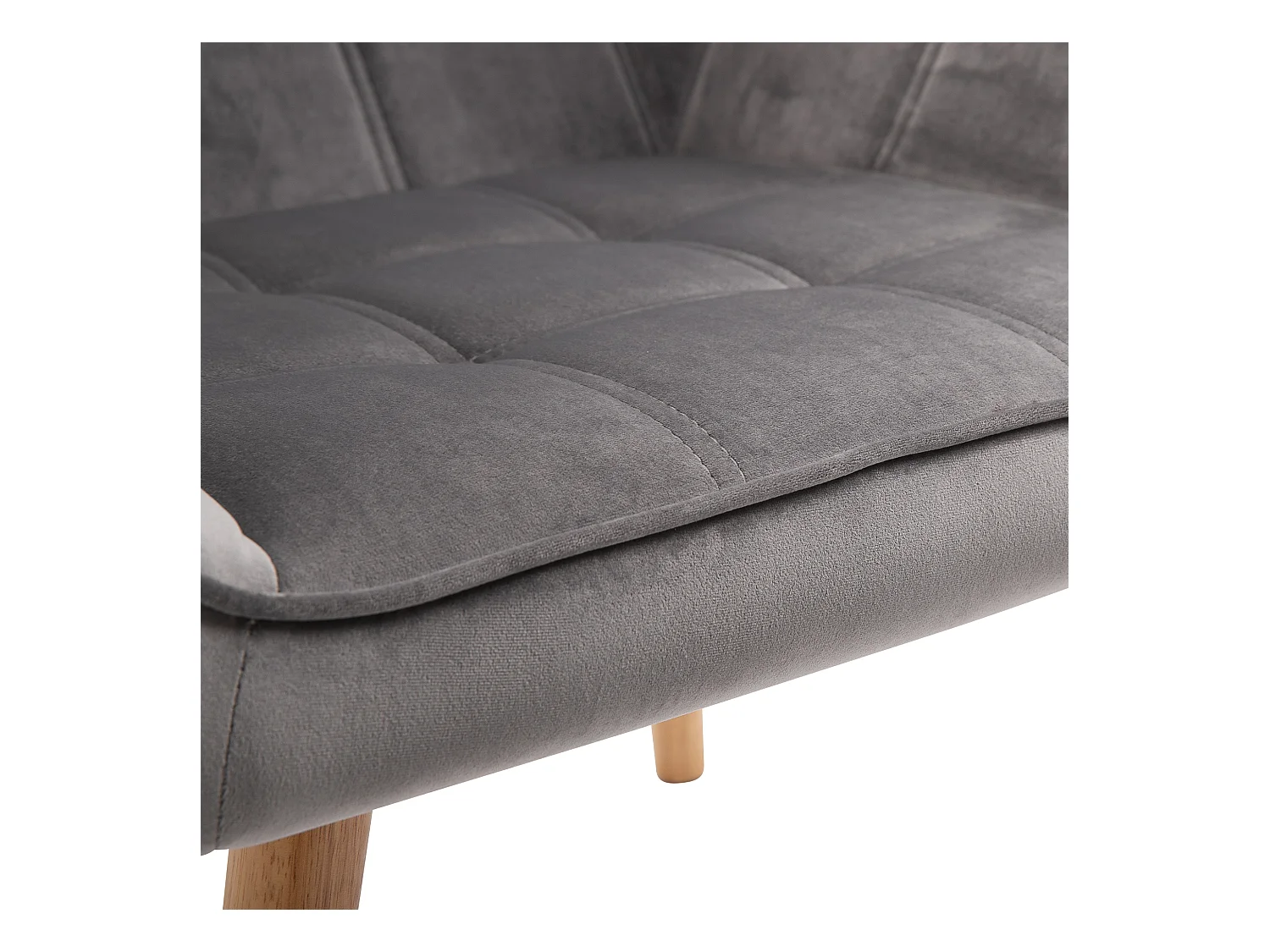 Fauteuil scandinave en velours avec accoudoirs, structure en bois et métal, gris (67x61.5x71 cm)
