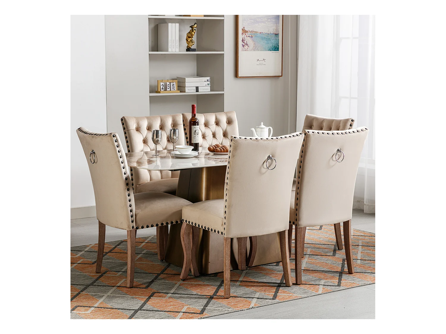 Chaises de salle à manger (4 pièces), fauteuils lounge en velours Sherpa, accoudoirs, coussin d'assise épais, Vert (52.5x48x83.7 cm)