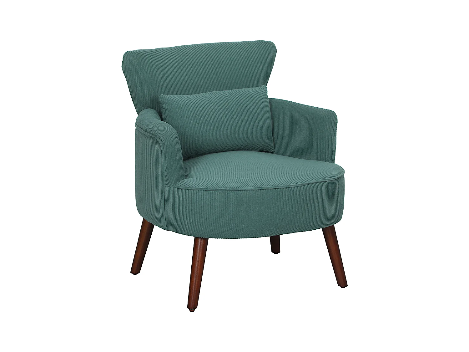 Loungestoel met rugleuning, ronde armleuningen, gestoffeerd, corduroy stof, houten poten, voor woonkamer of slaapkamer (69x69,5x78 cm)