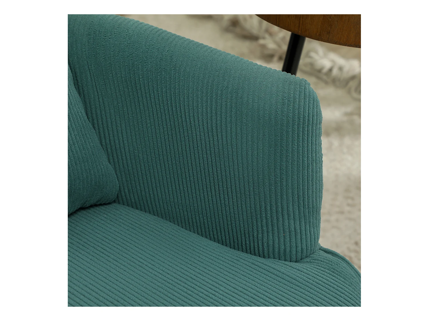 Loungestoel met rugleuning, ronde armleuningen, gestoffeerd, corduroy stof, houten poten, voor woonkamer of slaapkamer (69x69,5x78 cm)