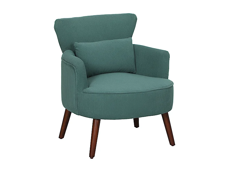 Fauteuil lounge avec dossier, accoudoirs arrondis, rembourré, tissu en cordon, pieds en bois, pour salon ou chambre (69x69.5x78 cm)