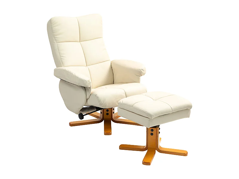 Poltrona relax con poggiapiedi, girevole a 360°, con funzione reclinabile, in similpelle, crema (80x86x99 cm)
