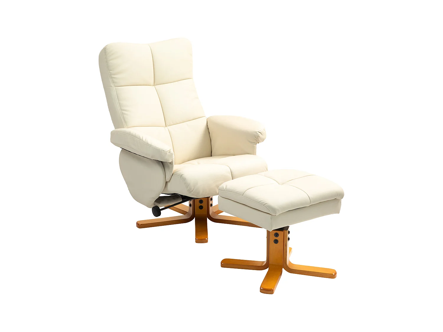 Relaxsessel avec Hocker, 360° pivotant, avec fonction inclinable, cuir artificiel, crème (80x86x99 cm)