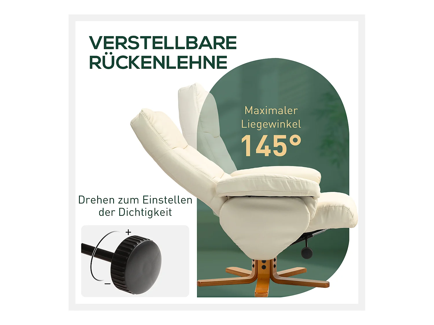 Relaxsessel avec Hocker, 360° pivotant, avec fonction inclinable, cuir artificiel, crème (80x86x99 cm)