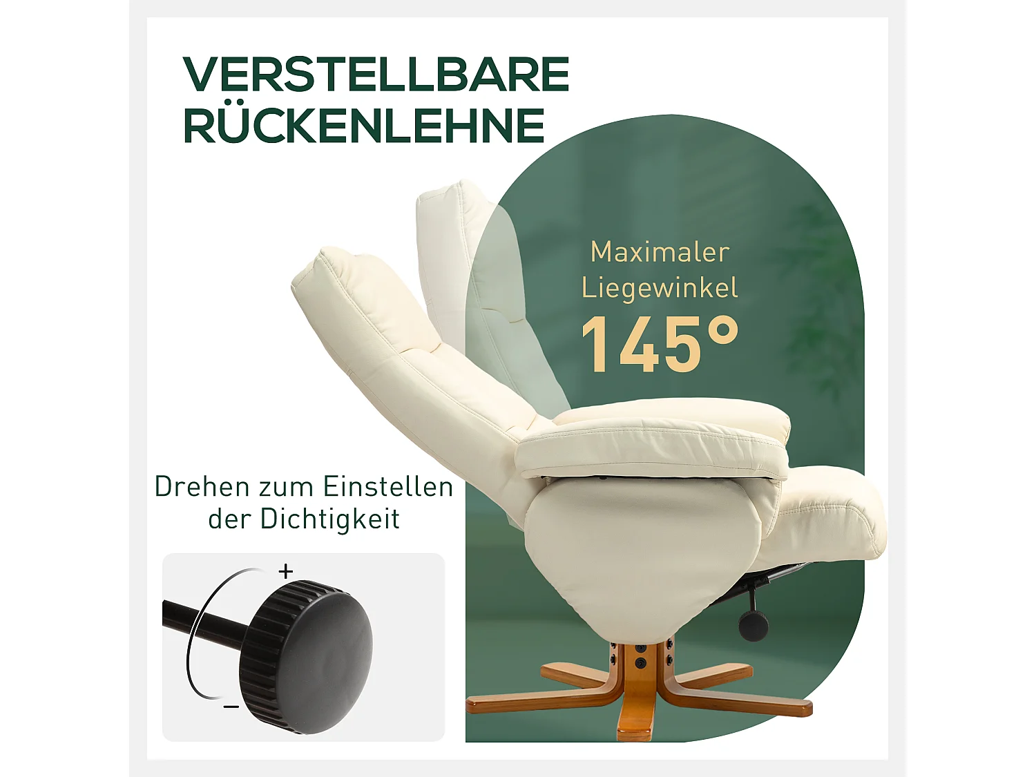 Relaxsessel avec Hocker, 360° pivotant, avec fonction inclinable, cuir artificiel, crème (80x86x99 cm)