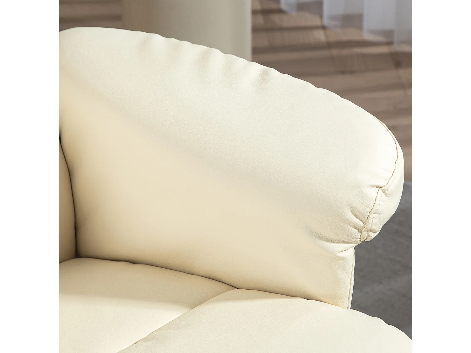 Relaxsessel avec Hocker, 360° pivotant, avec fonction inclinable, cuir artificiel, crème (80x86x99 cm)