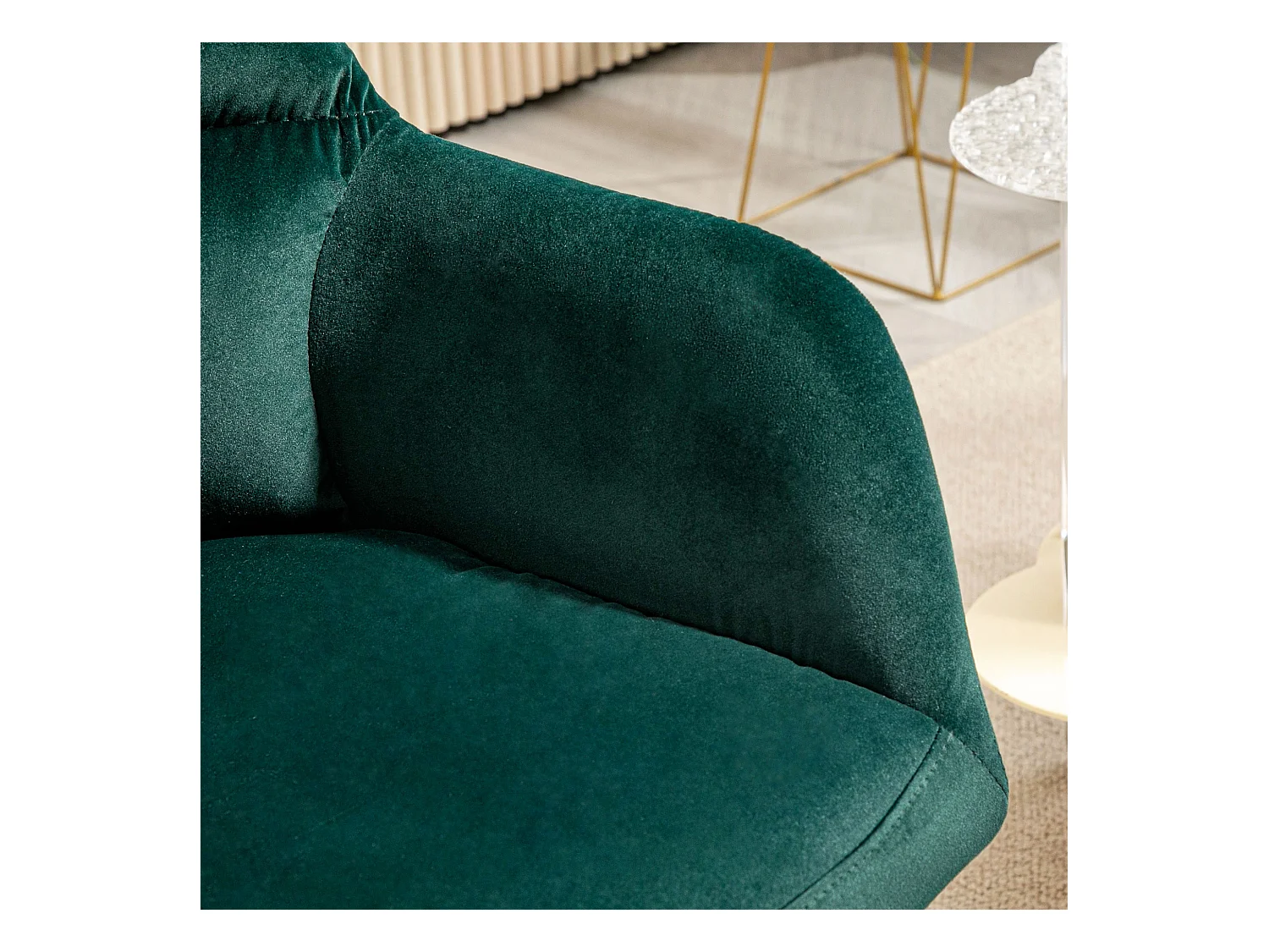 Fauteuil lounge avec accoudoirs, revêtement velours, pieds acier, vert foncé (59x58.5x78.5cm)