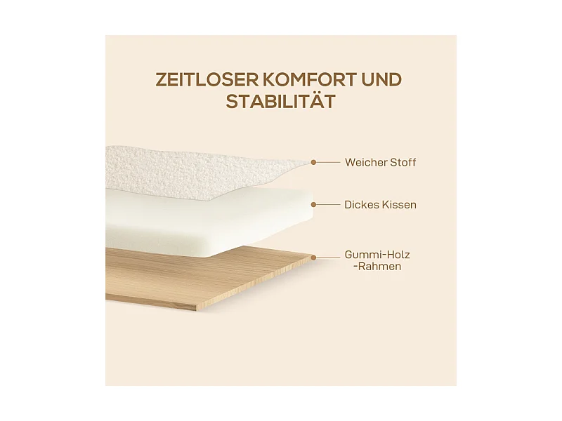 Fauteuil lounge avec accoudoirs, rembourré, tissu Sherpa, pieds en bois, crème (76x74.5x78 cm)