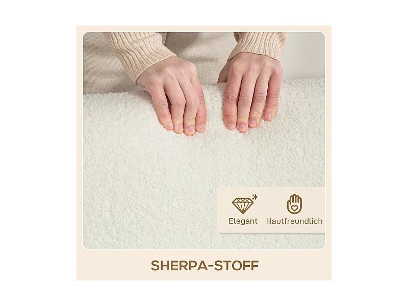 Fauteuil lounge avec accoudoirs, rembourré, tissu Sherpa, pieds en bois, crème (76x74.5x78 cm)