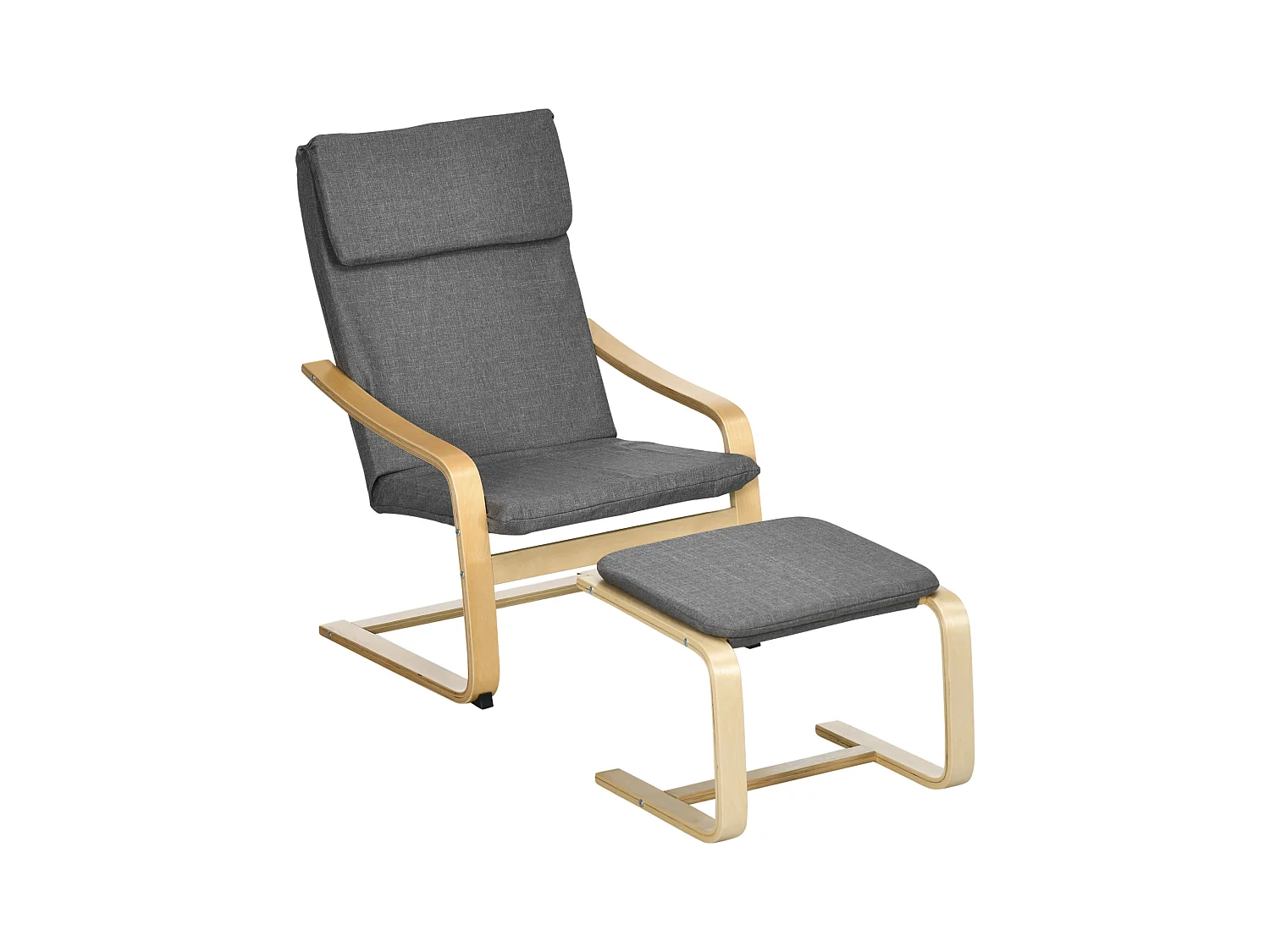 Relaxfauteuil met voetenbankje, linnen, grijs, armleuningen, compact en comfortabel design (66,5x80x99cm)