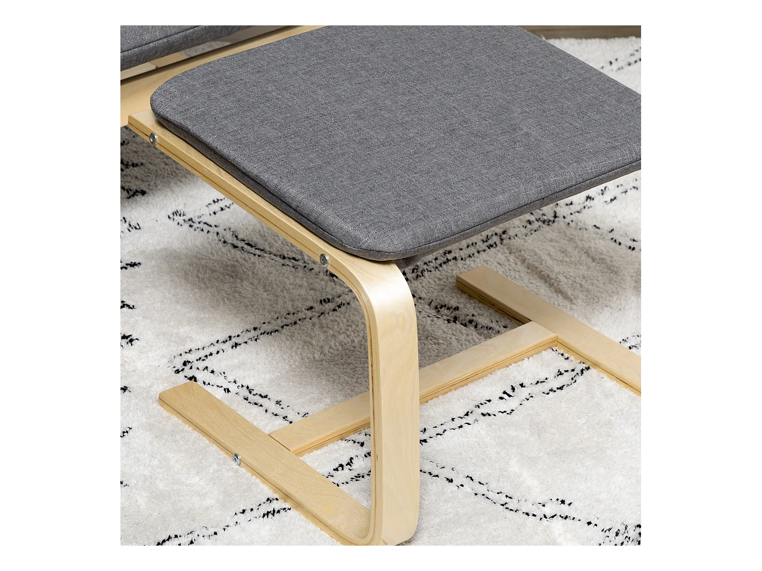 Relaxfauteuil met voetenbankje, linnen, grijs, armleuningen, compact en comfortabel design (66,5x80x99cm)