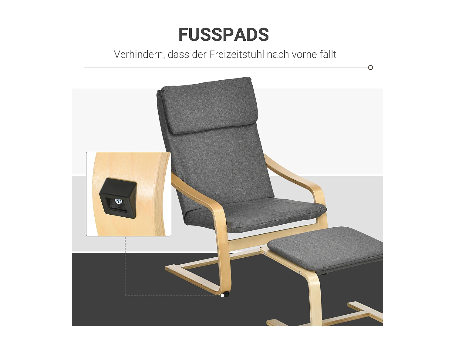 Fauteuil relax avec repose-pieds, lin, gris, accoudoirs, design compact et confortable (66.5x80x99cm)