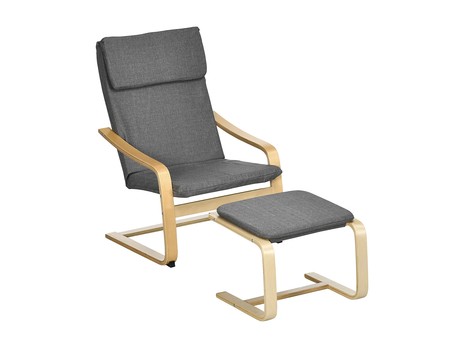 Fauteuil relax avec repose-pieds, lin, gris, accoudoirs, design compact et confortable (66.5x80x99cm)