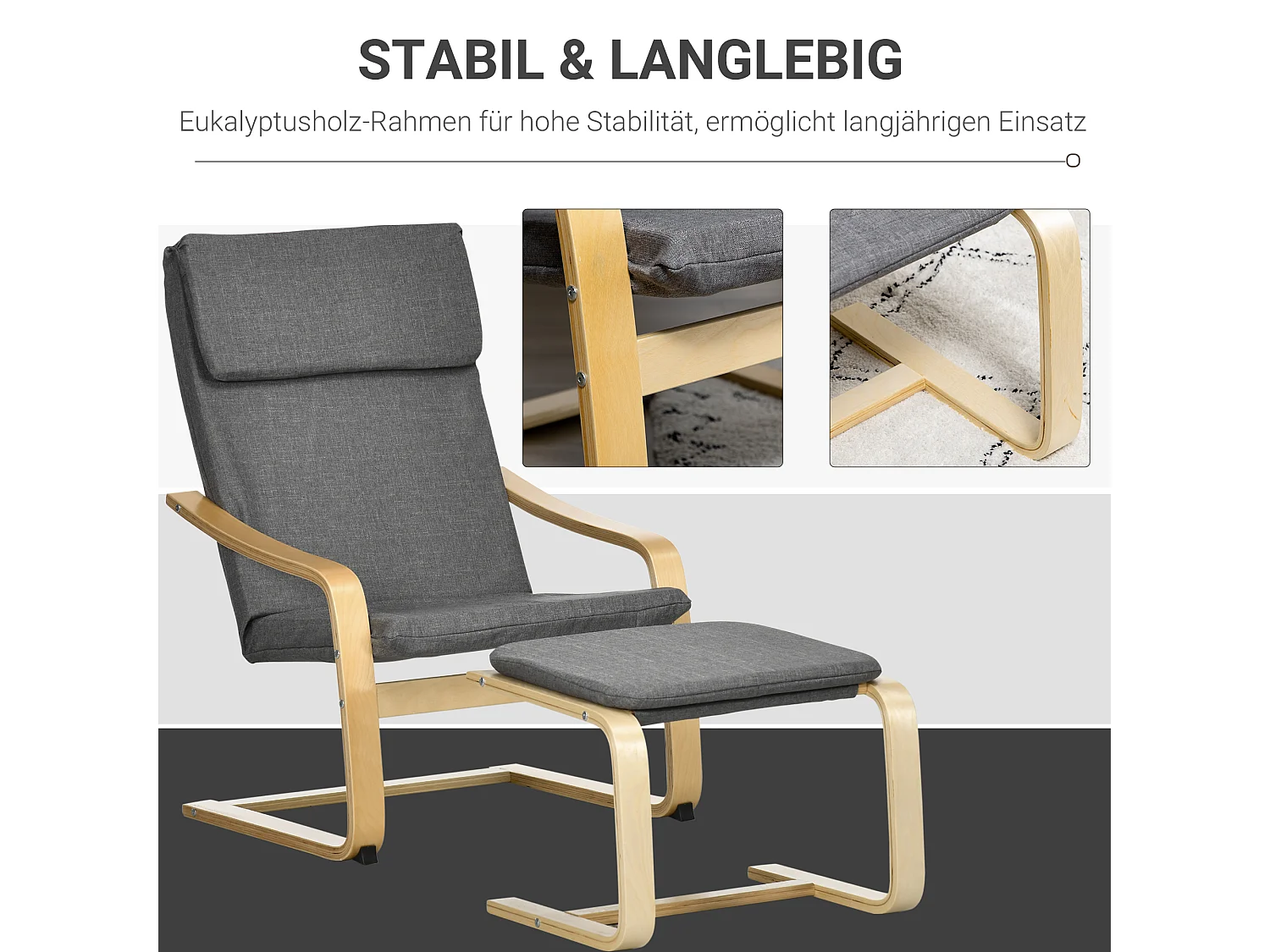 Fauteuil relax avec repose-pieds, lin, gris, accoudoirs, design compact et confortable (66.5x80x99cm)