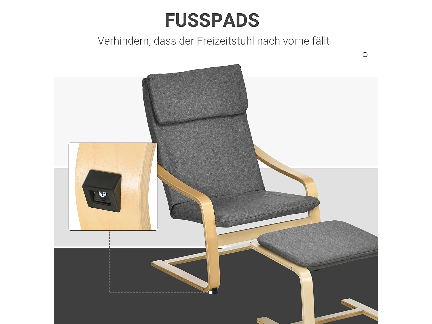 Fauteuil relax avec repose-pieds, lin, gris, accoudoirs, design compact et confortable (66.5x80x99cm)