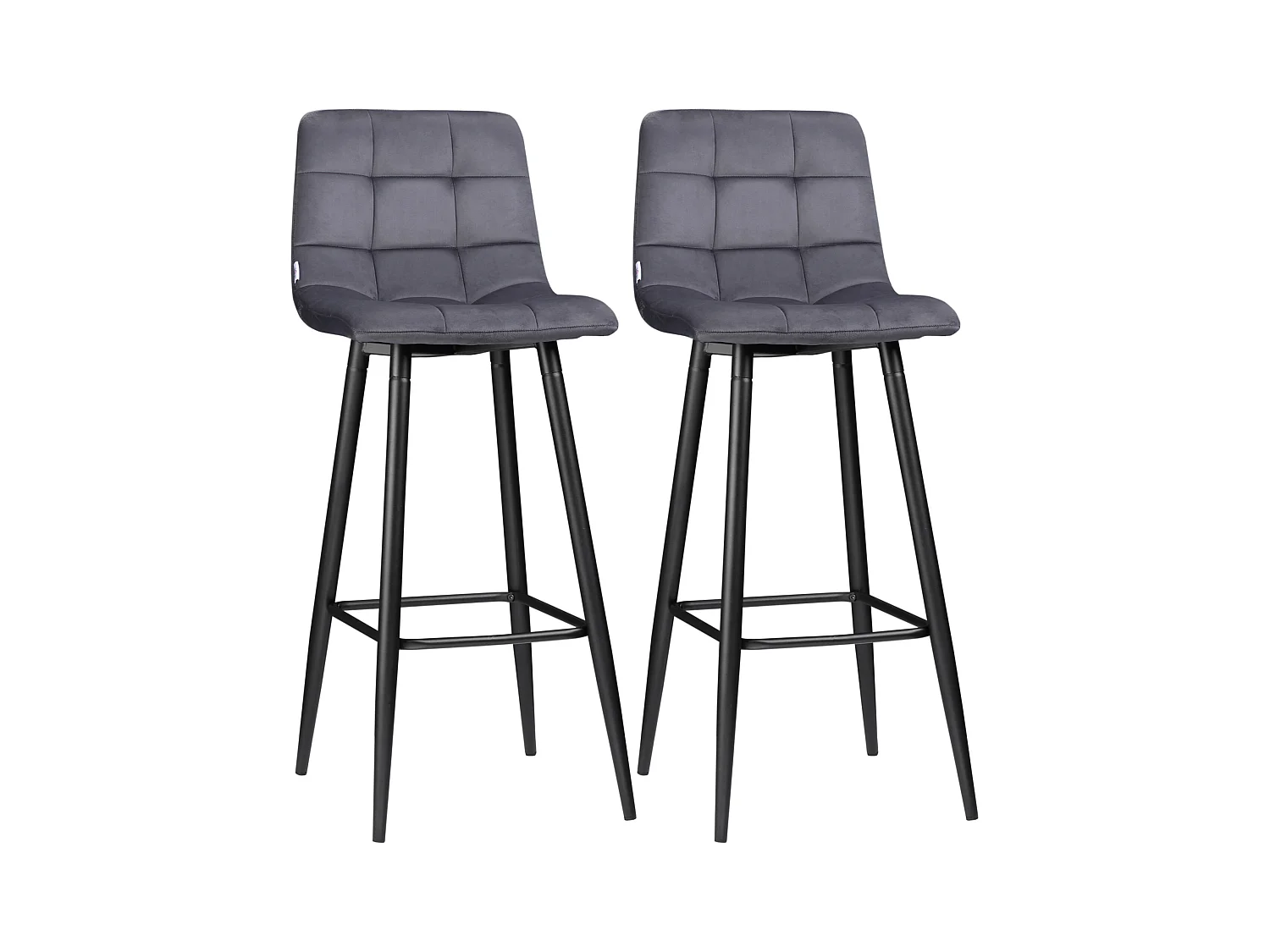 Tabouret de bar 2 pièces, design moderne, tissu en velours, pieds en acier, gris (42x47x105 cm)