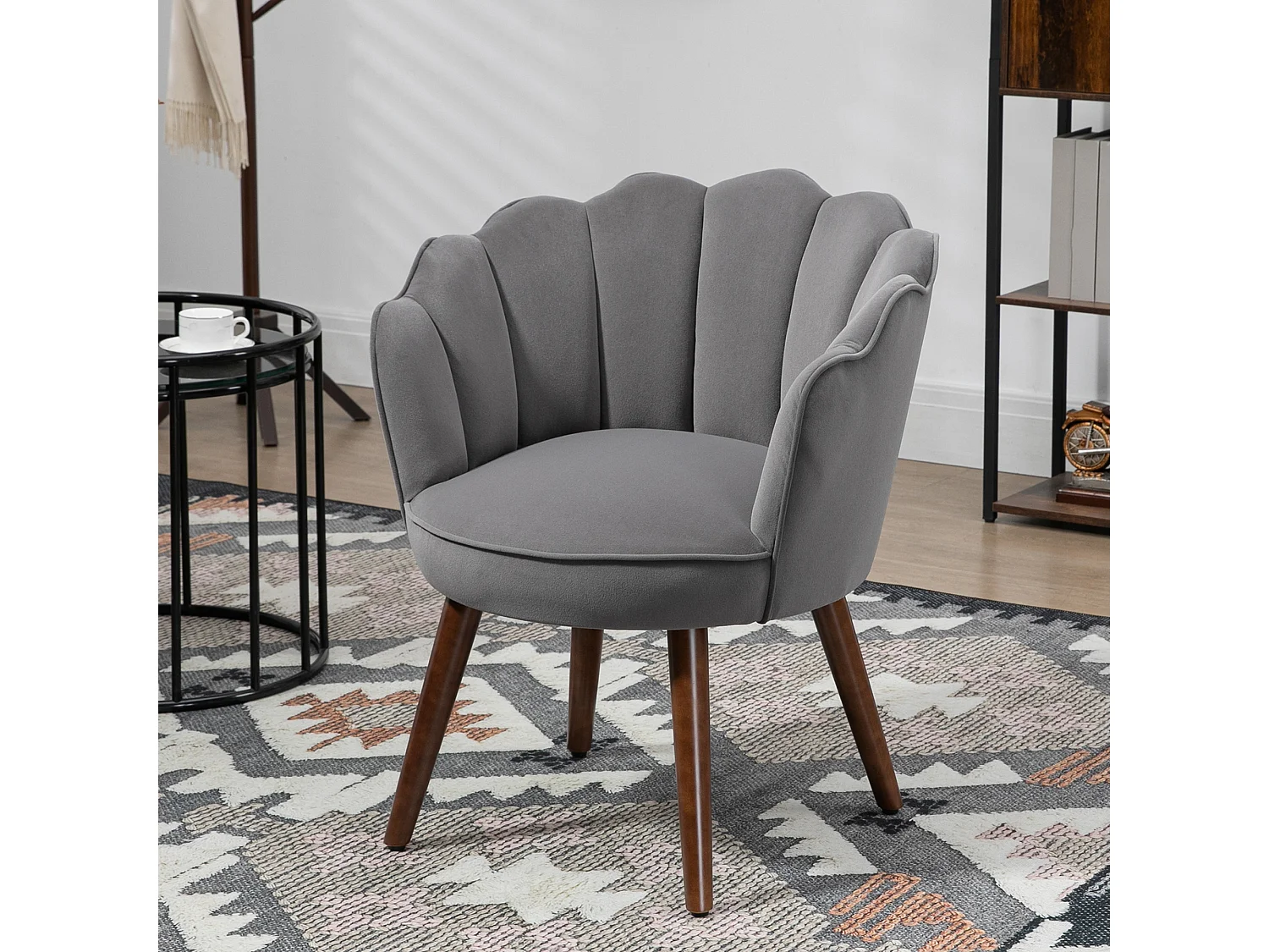 Chaise de Salle à Manger avec Accoudoirs, Design Moderne, Polyester, Bois de Caoutchouc, Gris (66x72x79 cm)