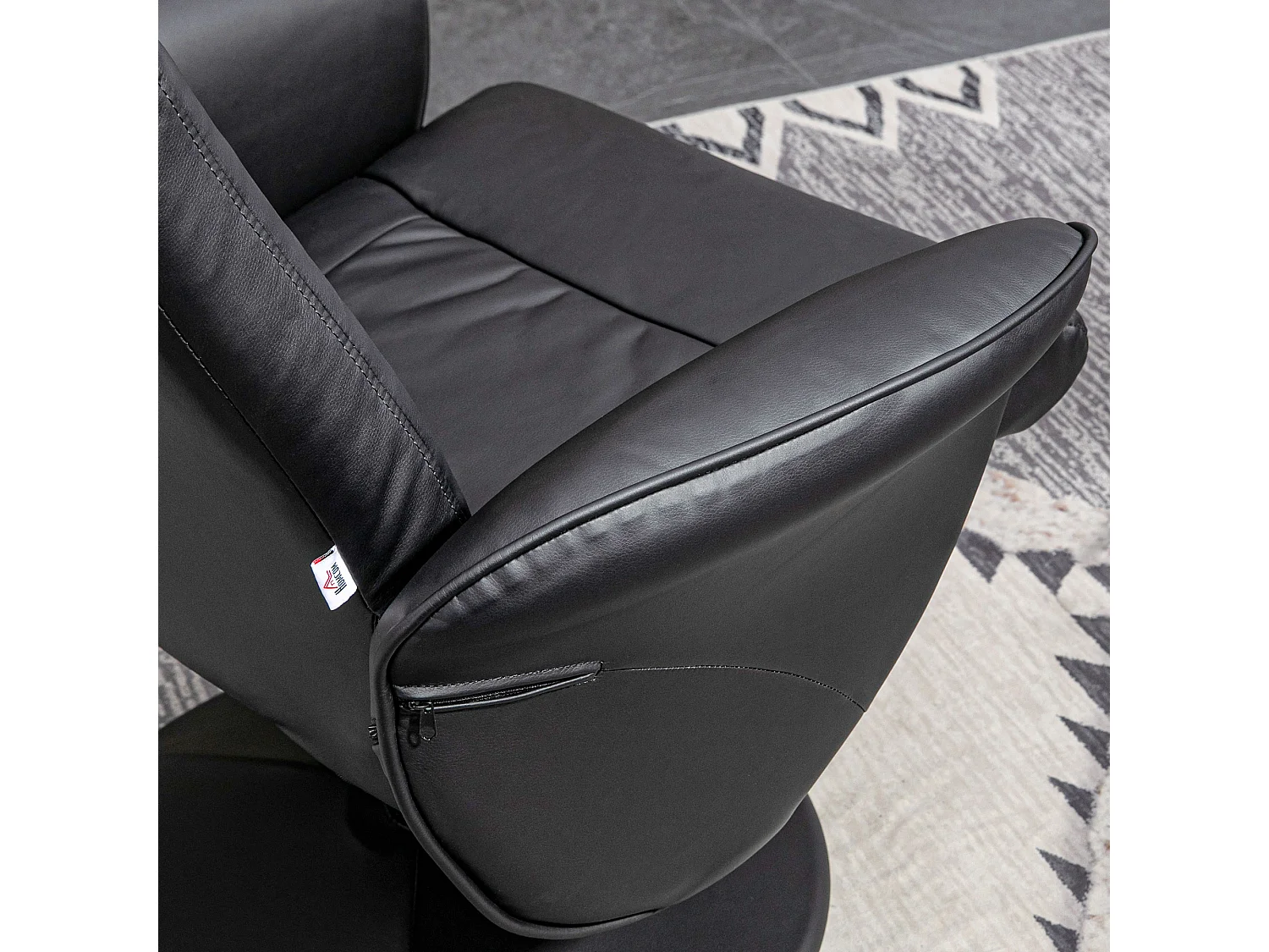 Fauteuil relax avec repose-pieds, fonction inclinable, en similicuir, noir (76x81x101 cm)