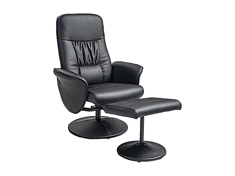Sillón relax con reposapiés, función reclinable, en símil piel, color negro (76x81x101 cm)