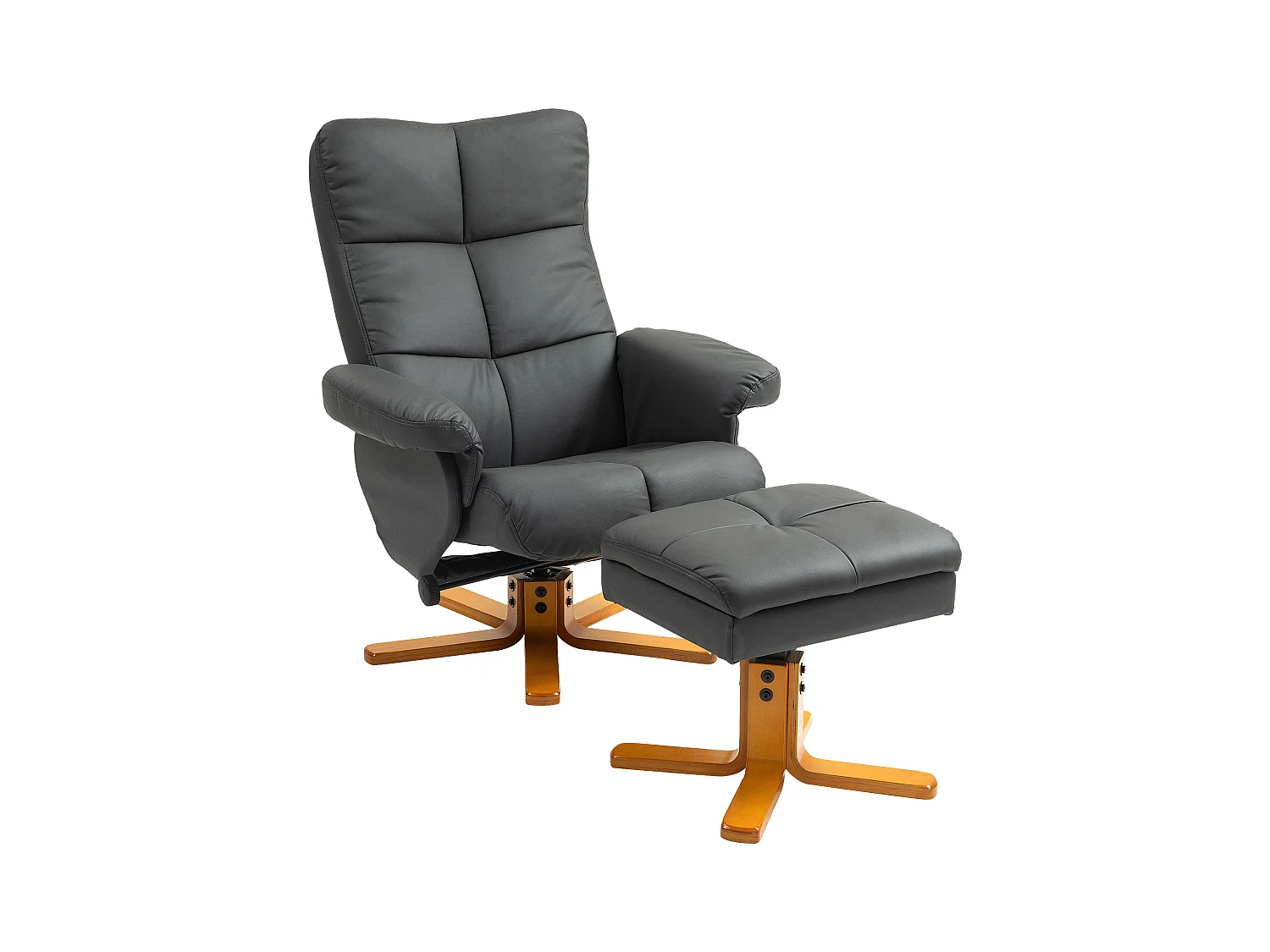 Fauteuil relax pivotant avec repose-pieds, fonction inclinable, cuir synthétique, gris foncé (80x86x99 cm)