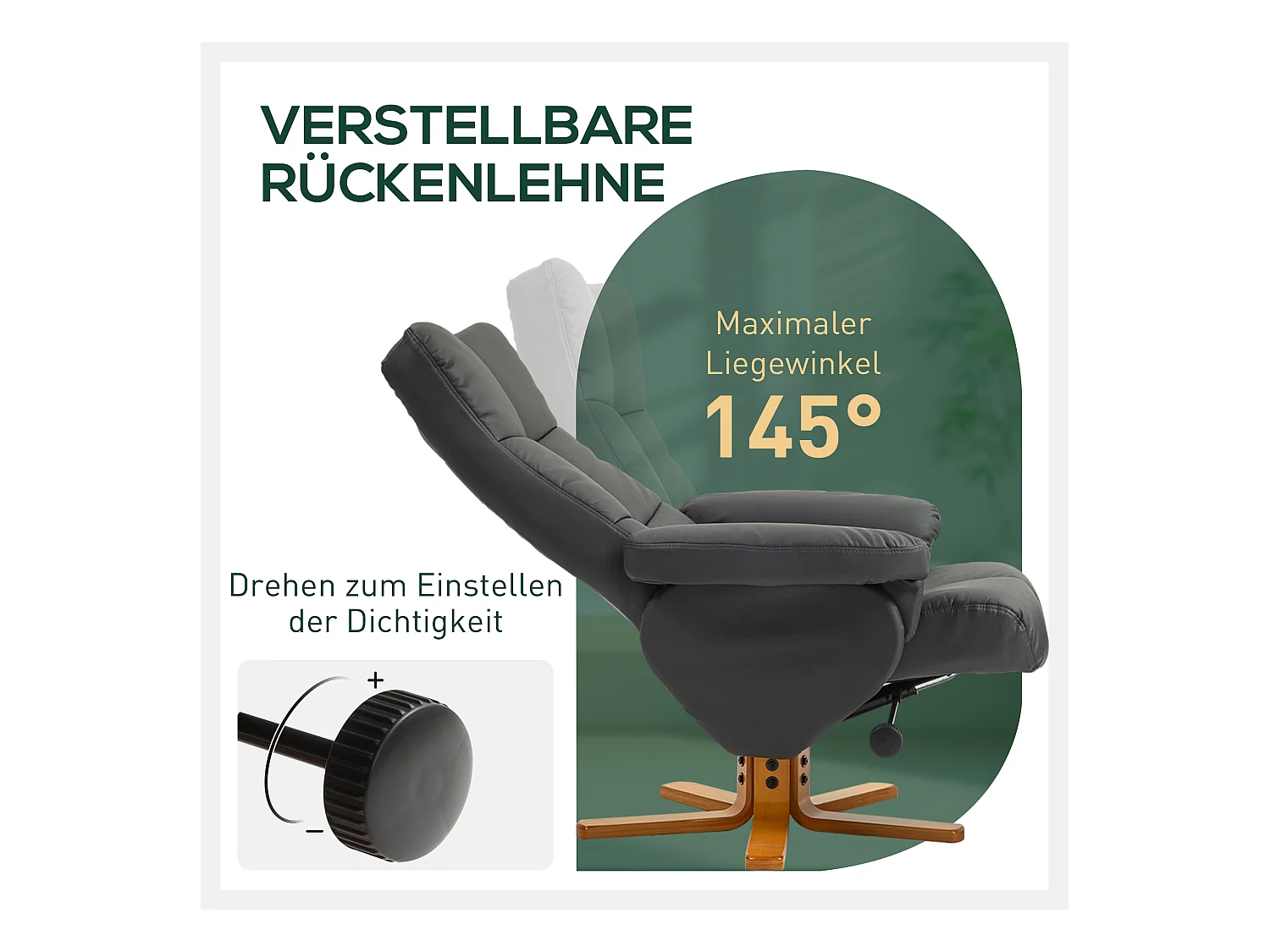 Fauteuil relax pivotant avec repose-pieds, fonction inclinable, cuir synthétique, gris foncé (80x86x99 cm)