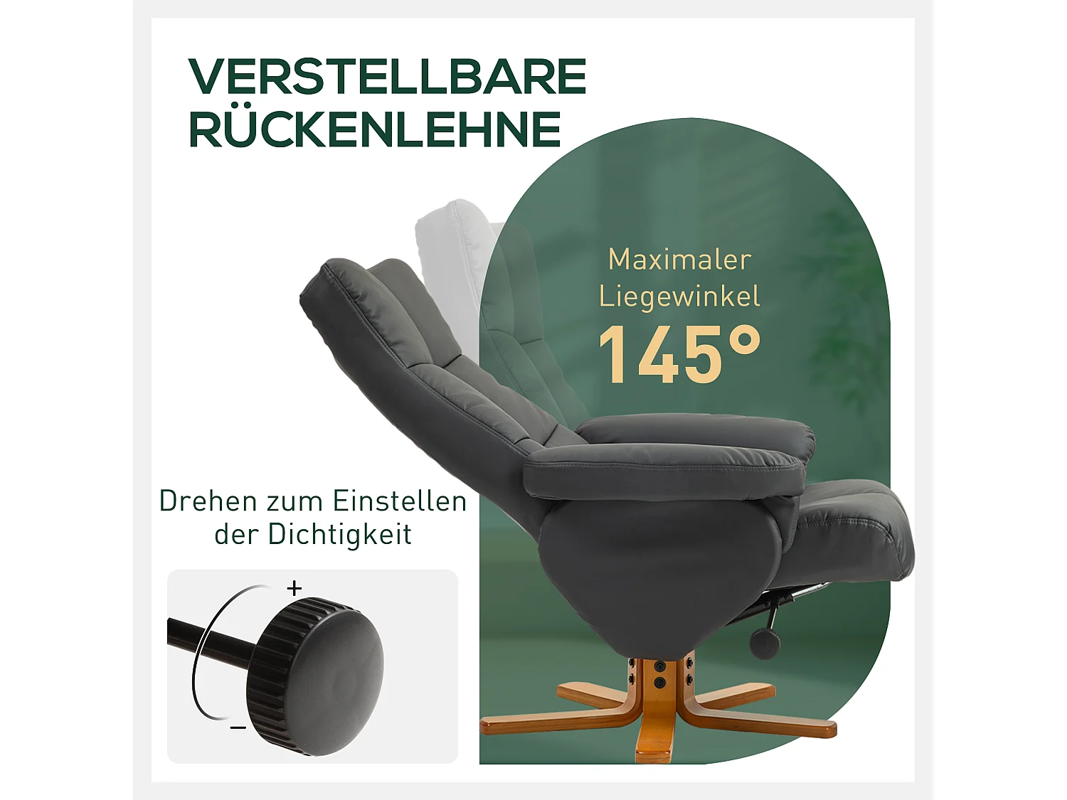 Fauteuil relax pivotant avec repose-pieds, fonction inclinable, cuir synthétique, gris foncé (80x86x99 cm)