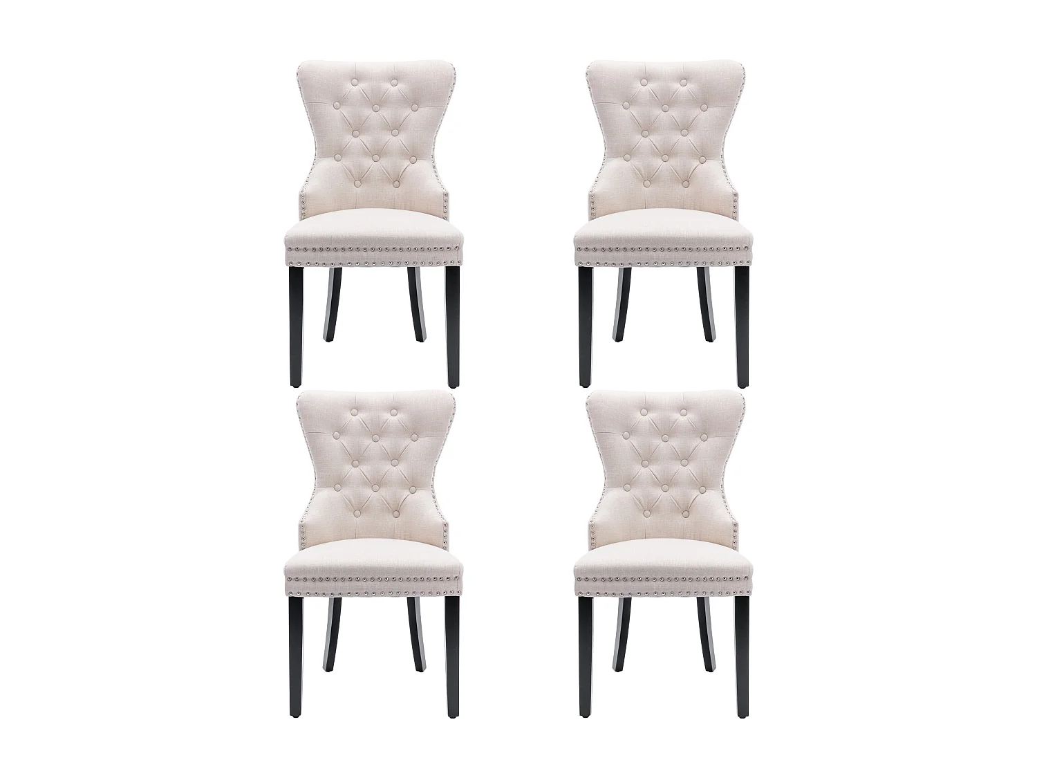 Chaise de salle à manger, chaise de chambre avec pieds en chêne, boutons, clous chromés, tissu en lin, beige (L50xP54xH97 cm), 4 pièces