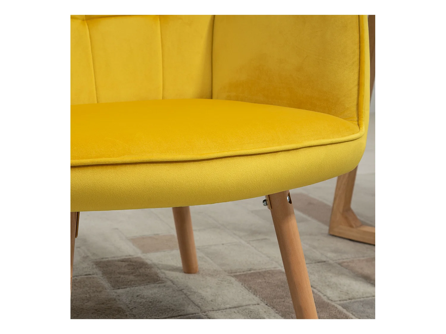 Loungestoel, kussenontwerp, houten poten, fluweel, geel (71x76x101 cm)