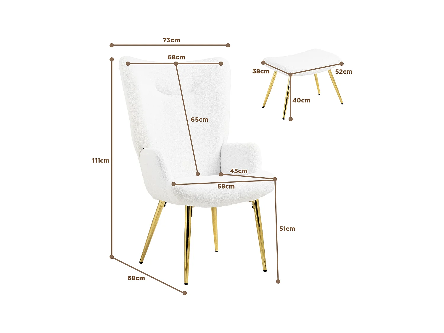 Fauteuil relax avec repose-pieds, design moderne, microfibre, blanc (73x68x111 cm)