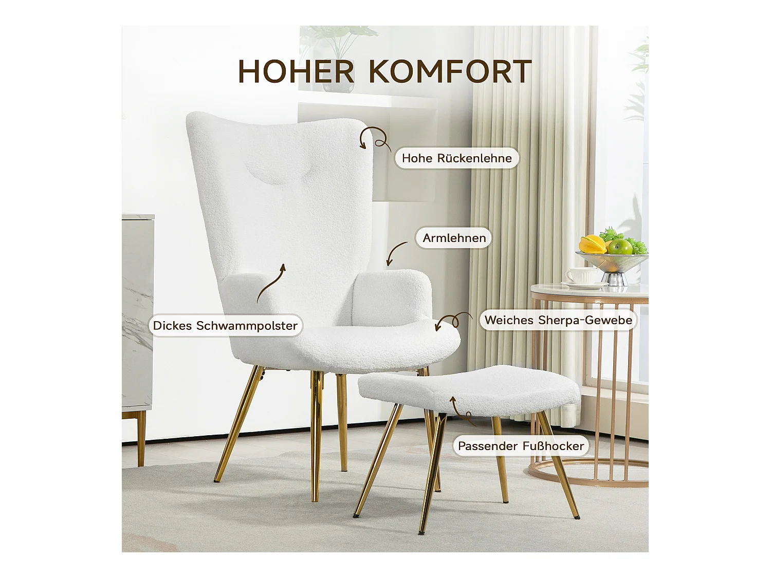 Fauteuil relax avec repose-pieds, design moderne, microfibre, blanc (73x68x111 cm)