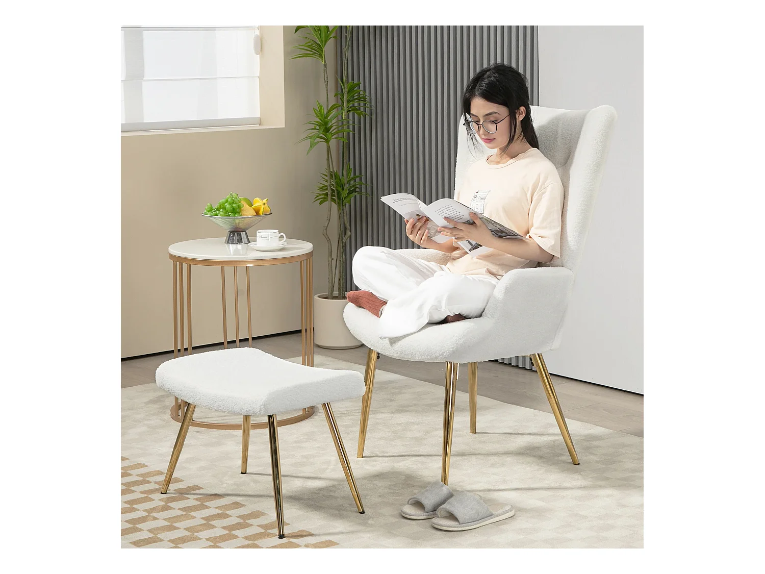Fauteuil relax avec repose-pieds, design moderne, microfibre, blanc (73x68x111 cm)