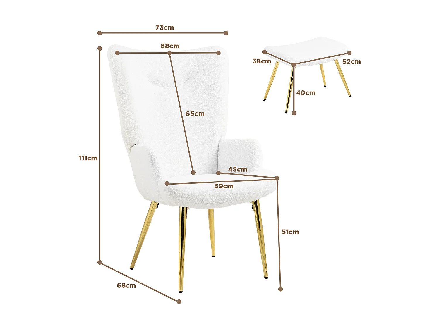 Poltrona relax con poggiapiedi, design moderno, microfibra, bianco (73x68x111 cm)