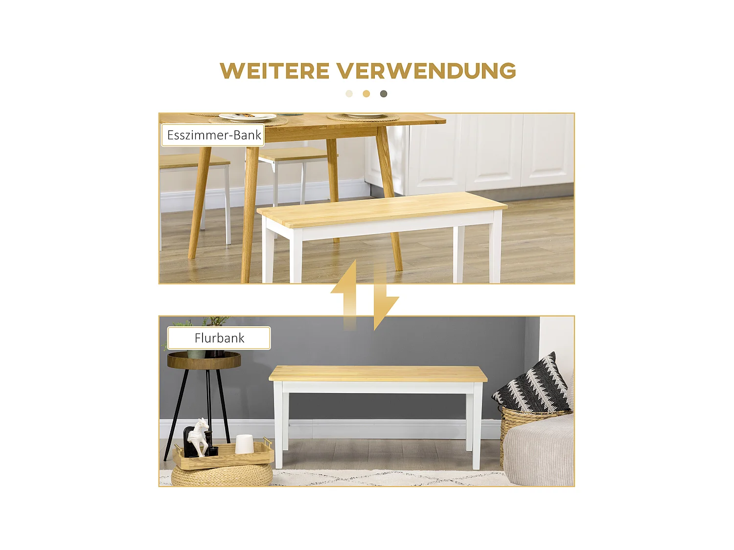 Banc de cuisine 2 places en bois de pin, design moderne, blanc (102x36x45 cm)