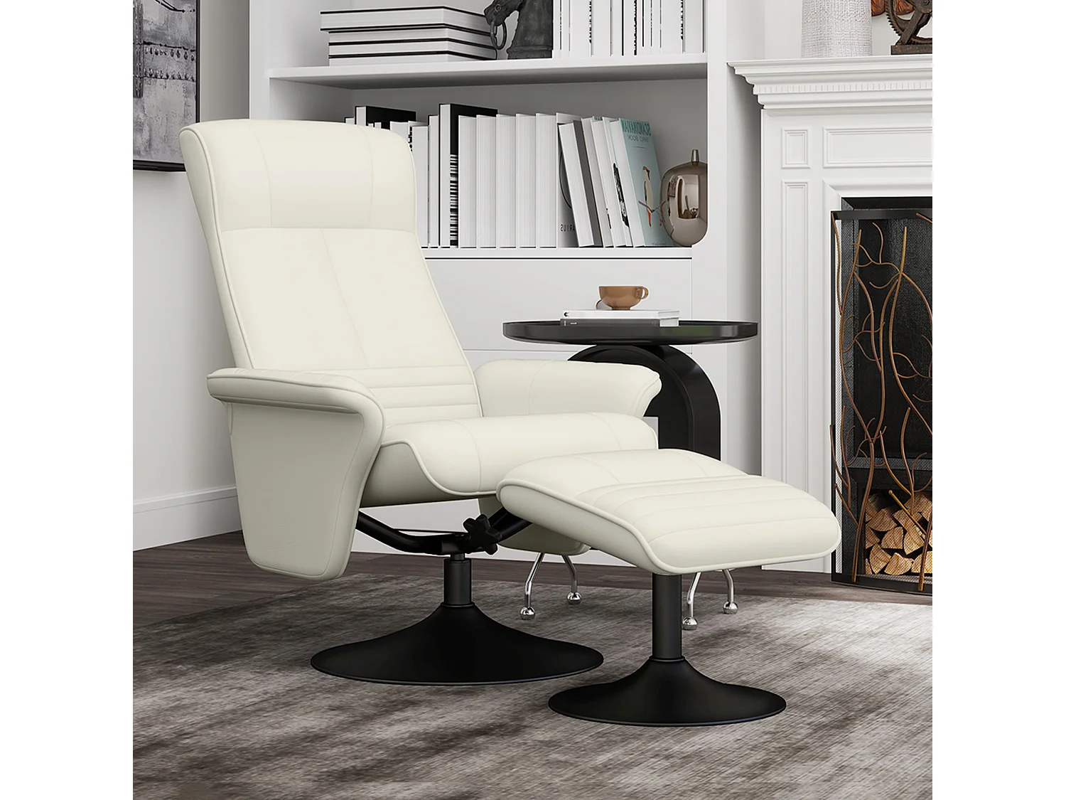 Fauteuil relax avec repose-pieds, pivotant à 360°, fonction de basculement, en tissu microfibre, crème (69x71x104 cm)