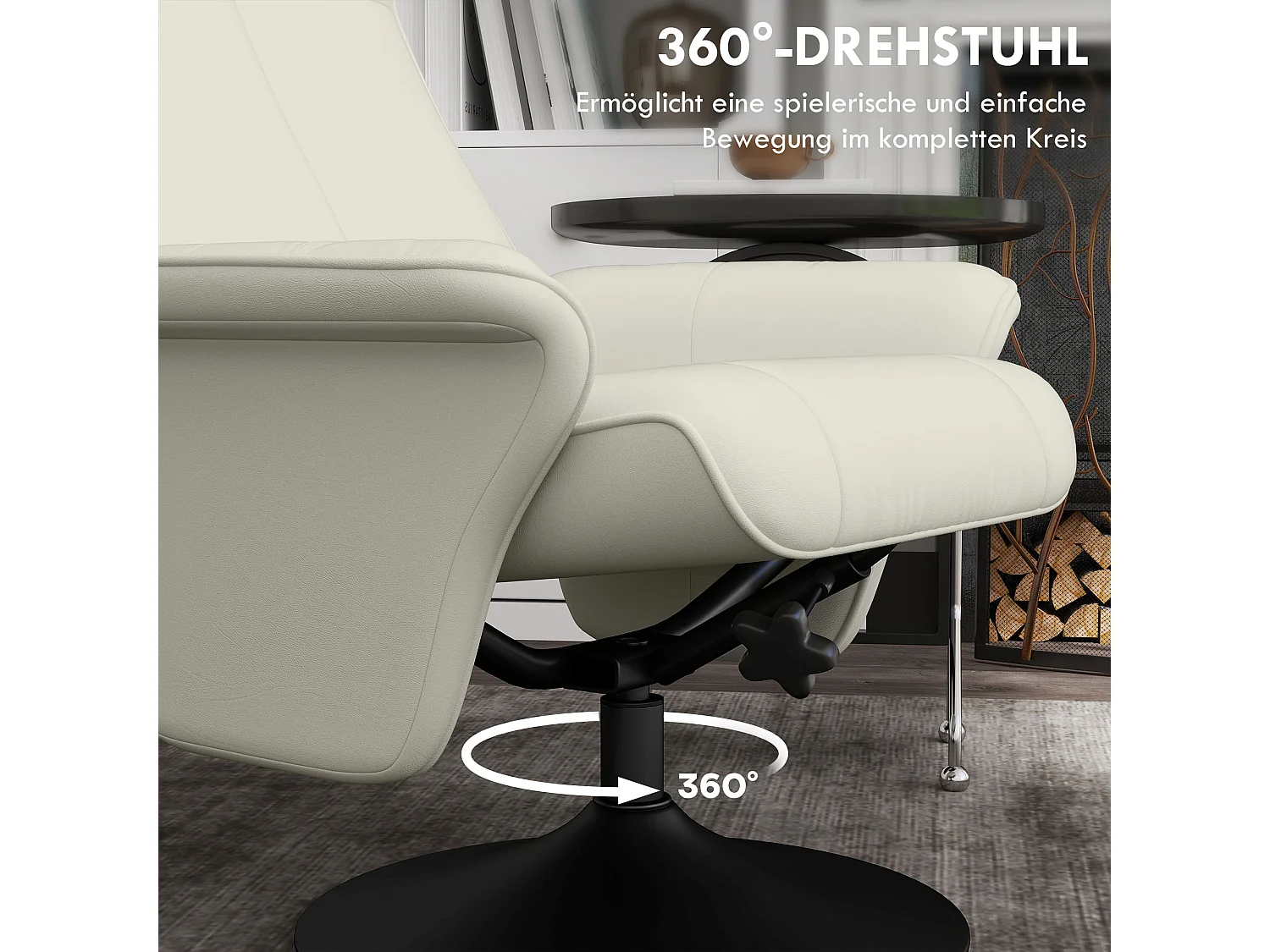 Fauteuil relax avec repose-pieds, pivotant à 360°, fonction de basculement, en tissu microfibre, crème (69x71x104 cm)