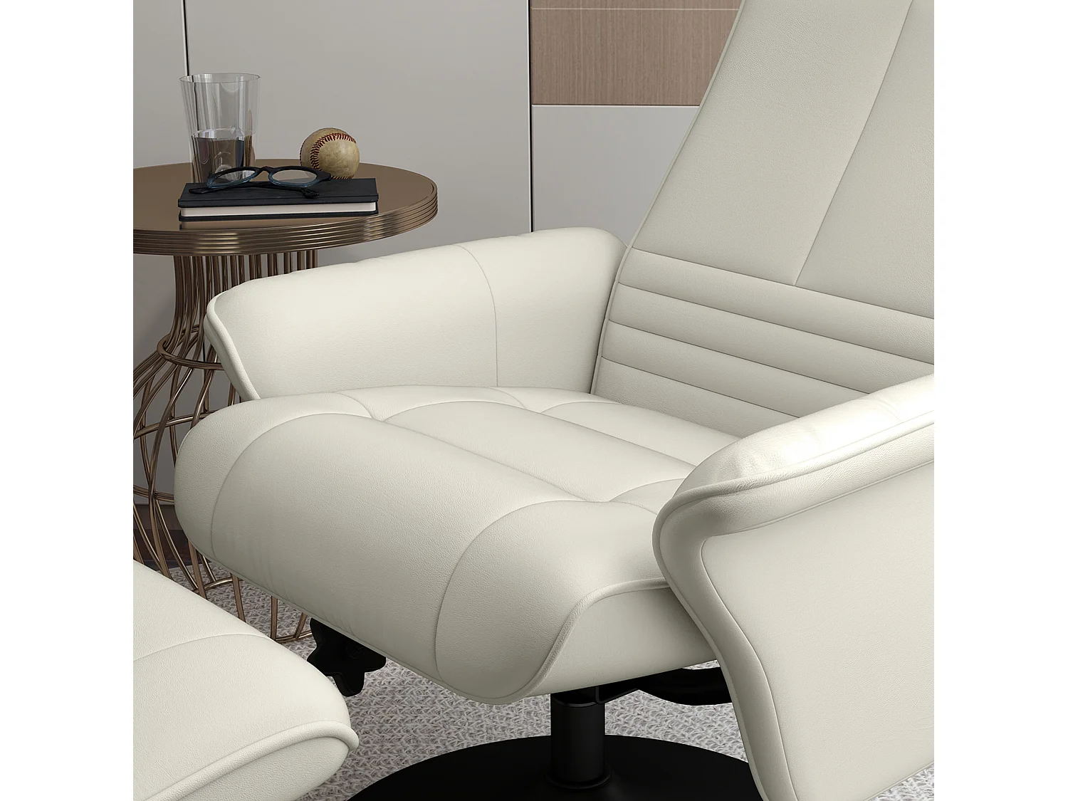 Fauteuil relax avec repose-pieds, pivotant à 360°, fonction de basculement, en tissu microfibre, crème (69x71x104 cm)