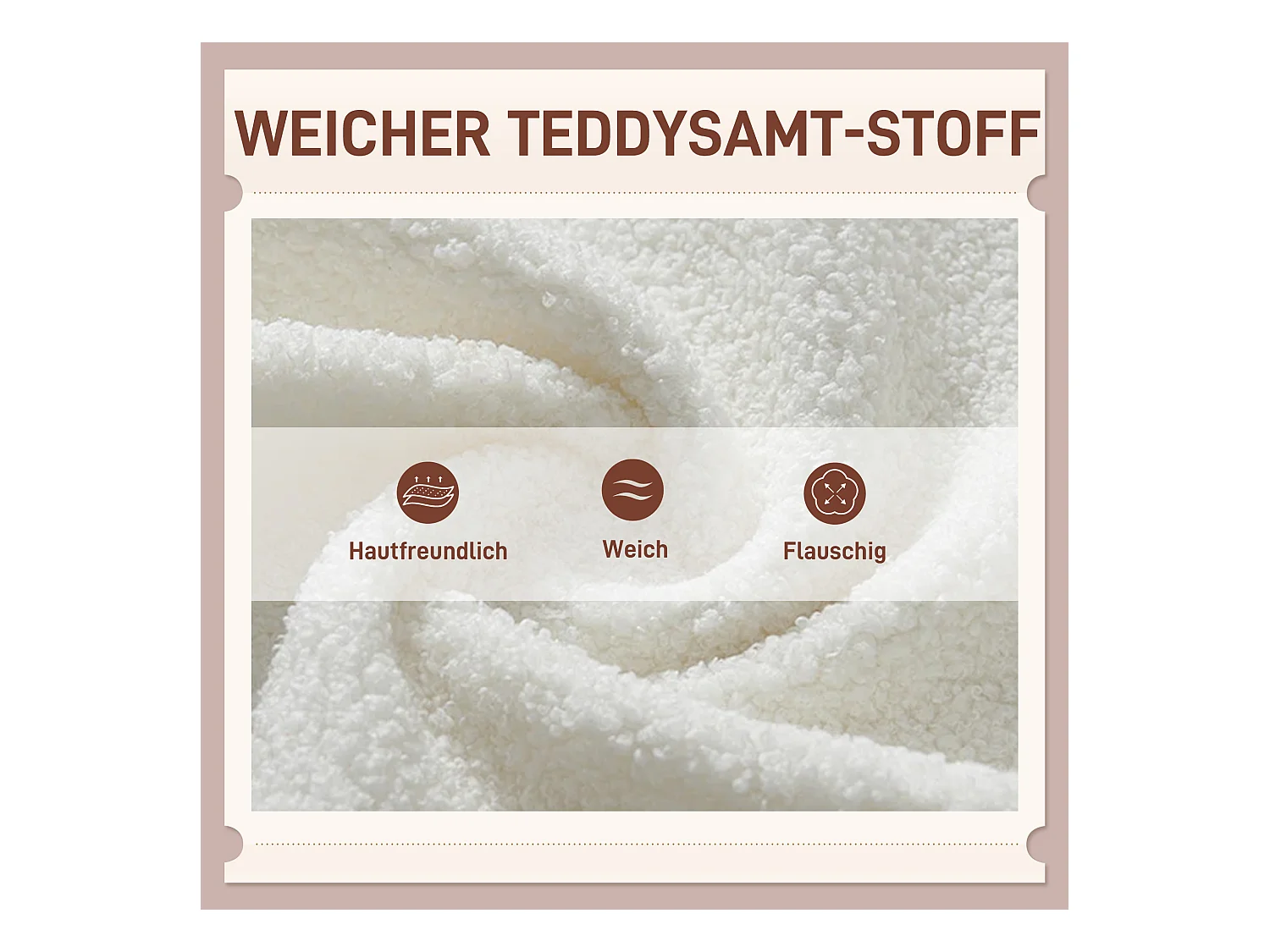 Fauteuil relax, avec coussin lombaire, tissu teddy, pieds en bois, dossier capitonné, blanc (88x75x106 cm)