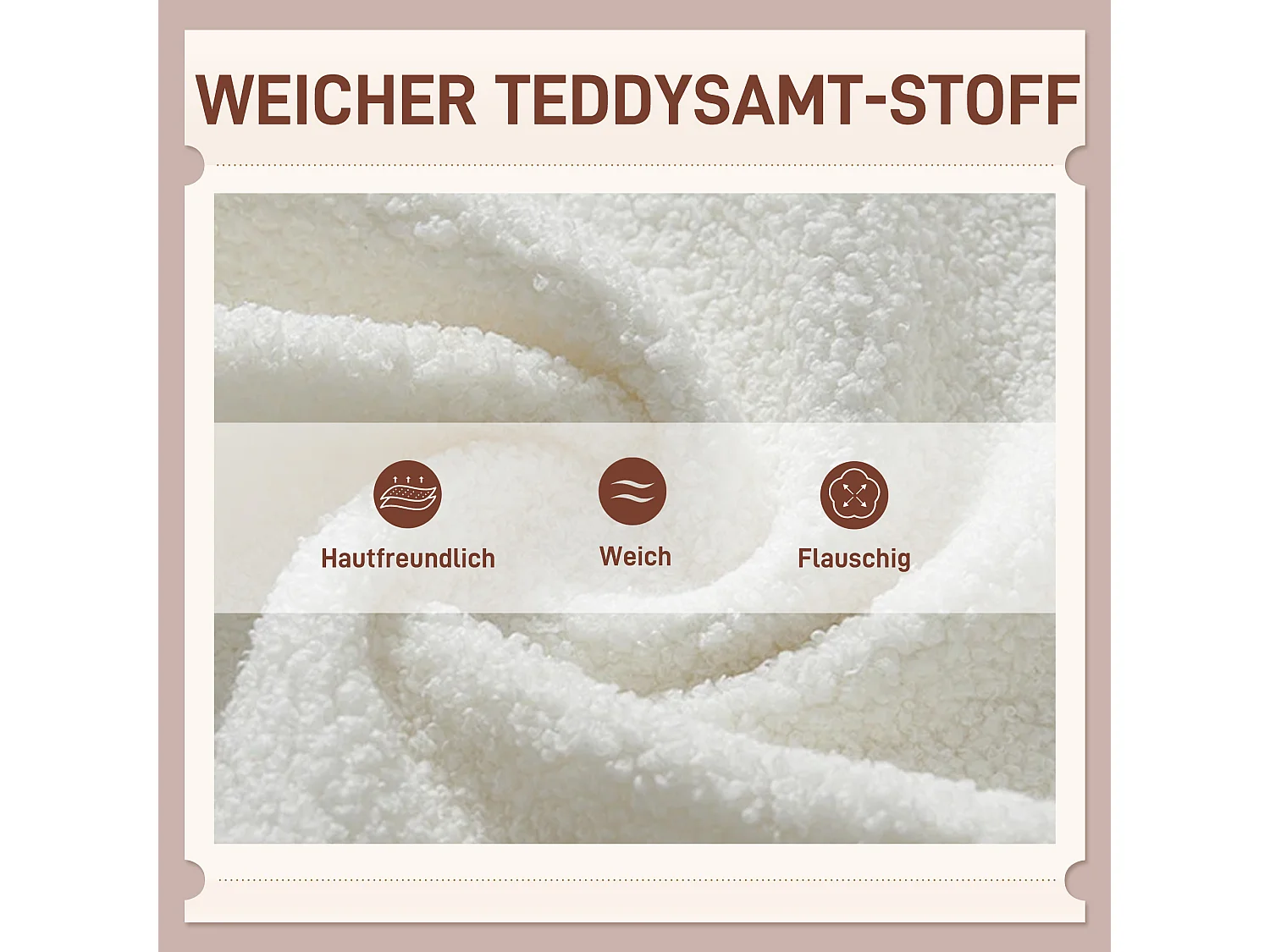 Fauteuil relax, avec coussin lombaire, tissu teddy, pieds en bois, dossier capitonné, blanc (88x75x106 cm)