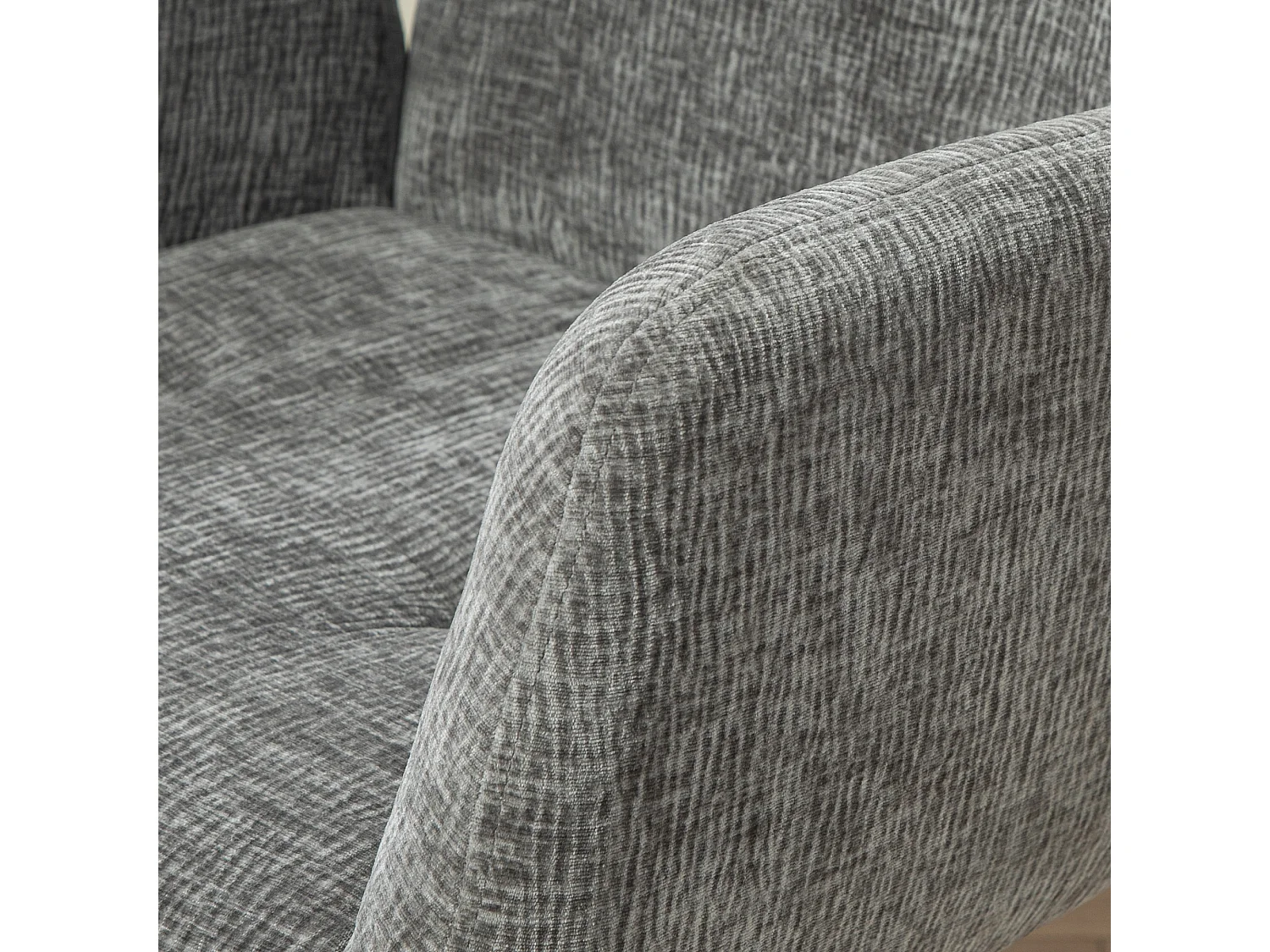 Sillón giratorio, tejido de lana y lino, diseño moderno, patas de acero gris oscuro (60x61x88cm)