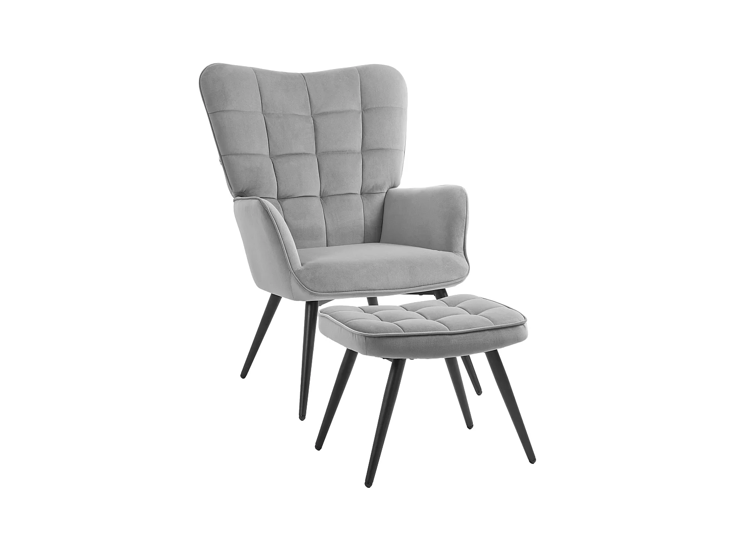 Poltrona con poggiapiedi, tessuto in velluto, gambe in legno, fino a 120 kg, crema (73x77,5x98 cm)