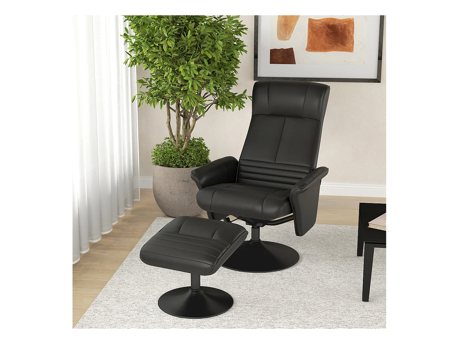 Fauteuil de relaxation avec repose-pieds, pivotant 360°, fonction inclinaison, polyester, noir (69x71x104 cm)