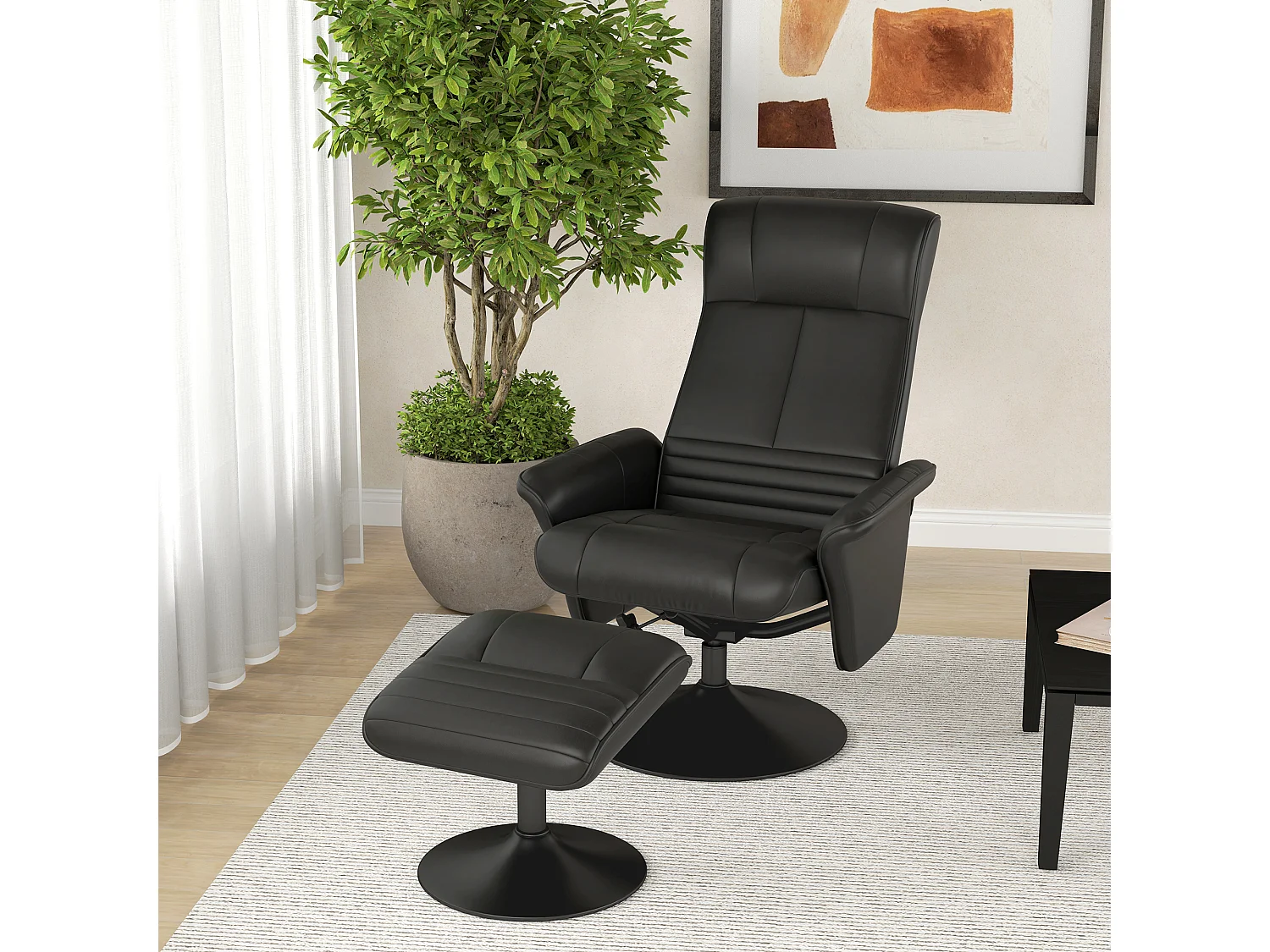 Fauteuil de relaxation avec repose-pieds, pivotant 360°, fonction inclinaison, polyester, noir (69x71x104 cm)