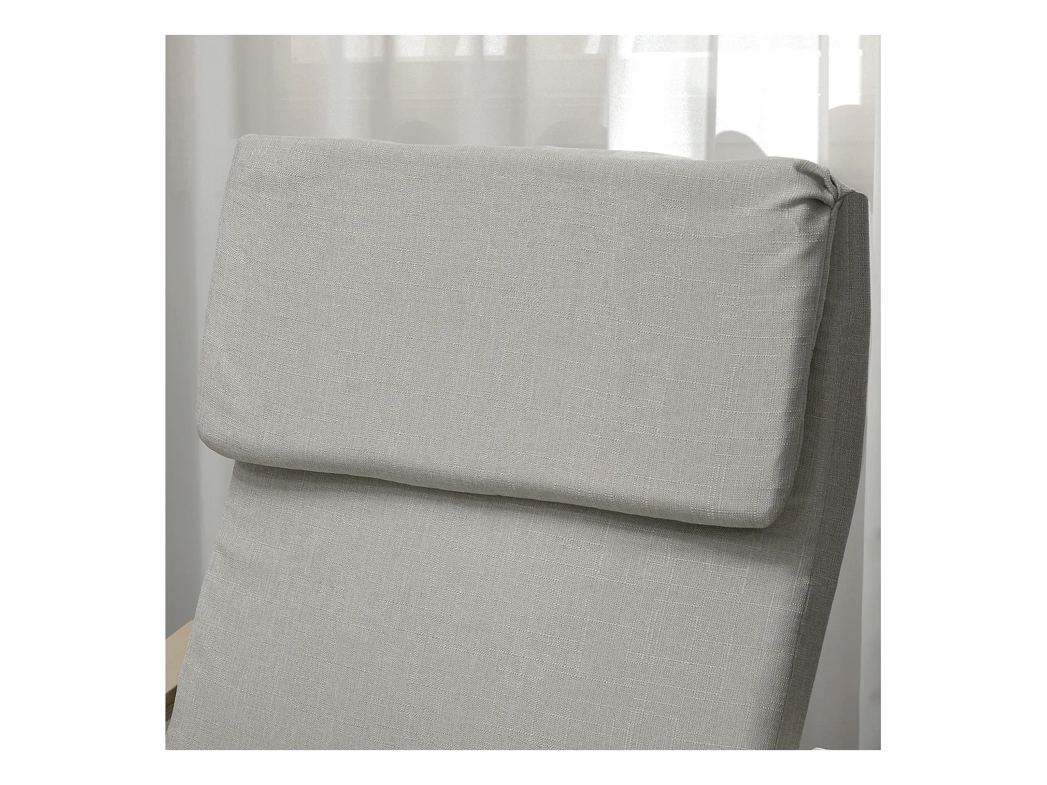 Fauteuil met poef en armleuningen, linnen stof, eucalyptus frame, lichtgrijs (66,5x80x99 cm)